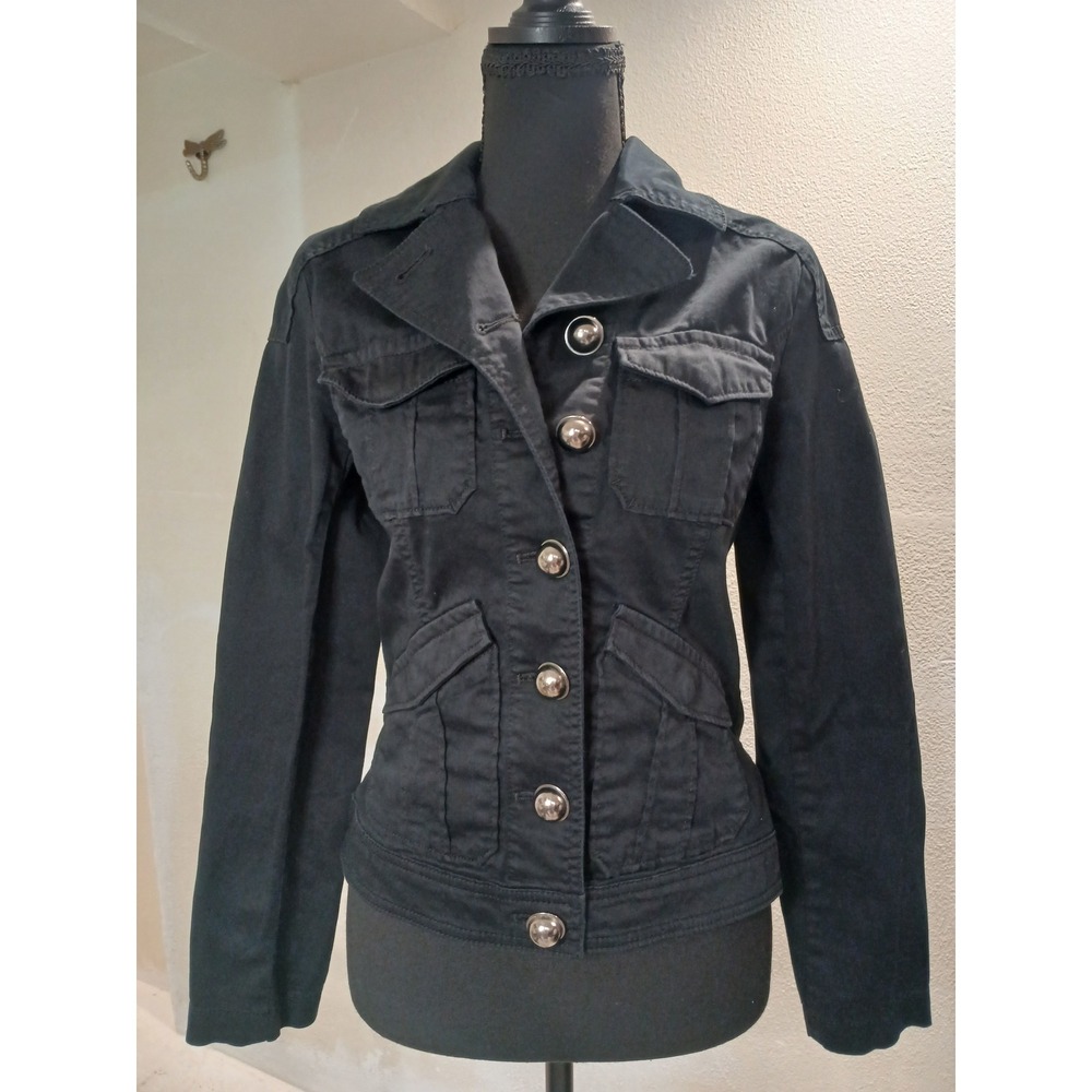 Express Black Military Utility Jacket Silver Dome Button Front Women Small